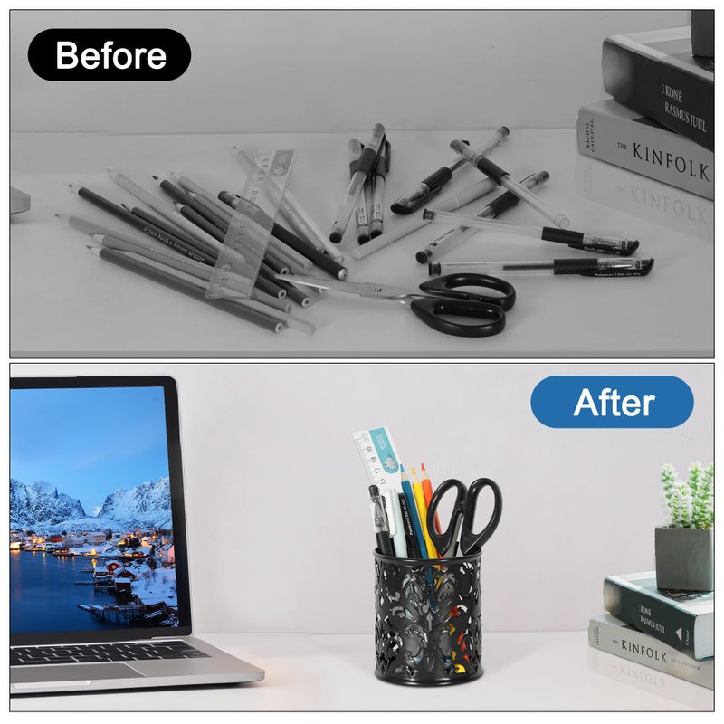 EasyPAG Black Pen Holder for Desk, 2 Pack Round Pen Organizer, Brush Holder for Vanity, Metal Pencil Cup Organizer for Home, Office, Classroom, School - Image 5